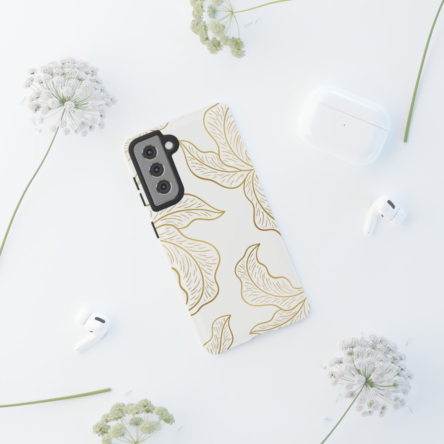 Gold Leaf on White | Tough Phone Case