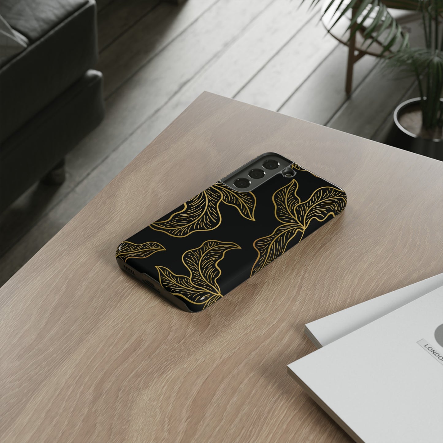 Gold Leaf on Black | Tough Phone Case