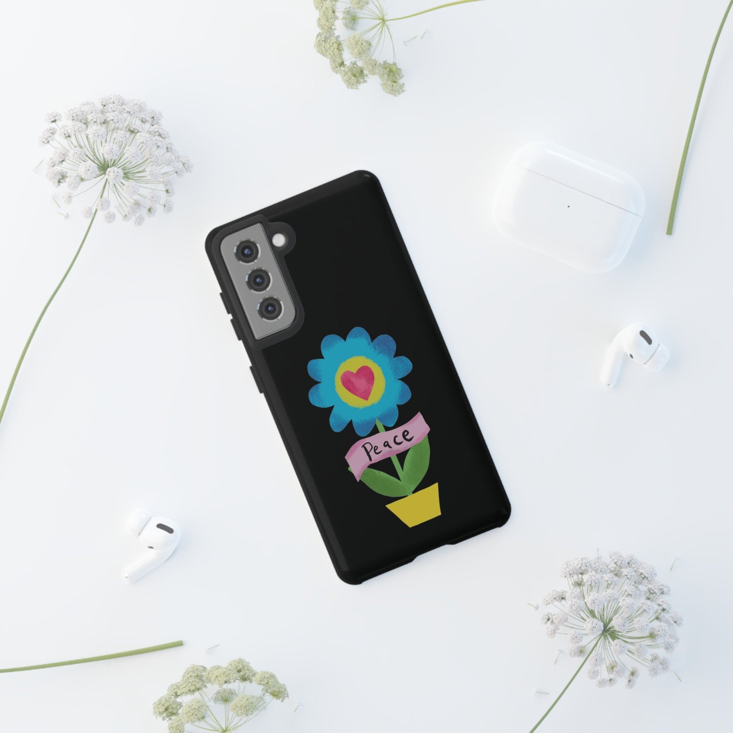 Peace Flower on Black | Tough Phone Case