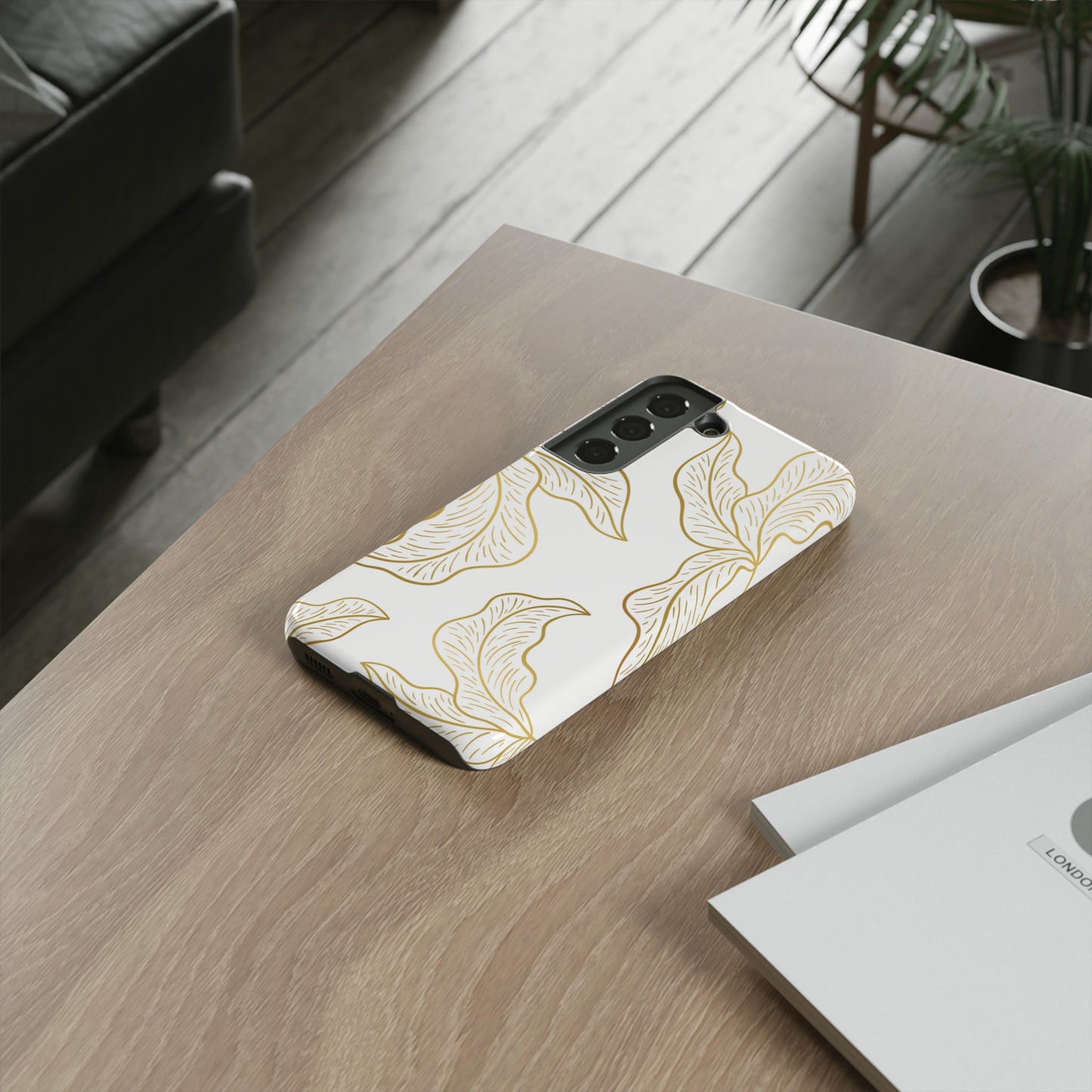 Gold Leaf on White | Tough Phone Case