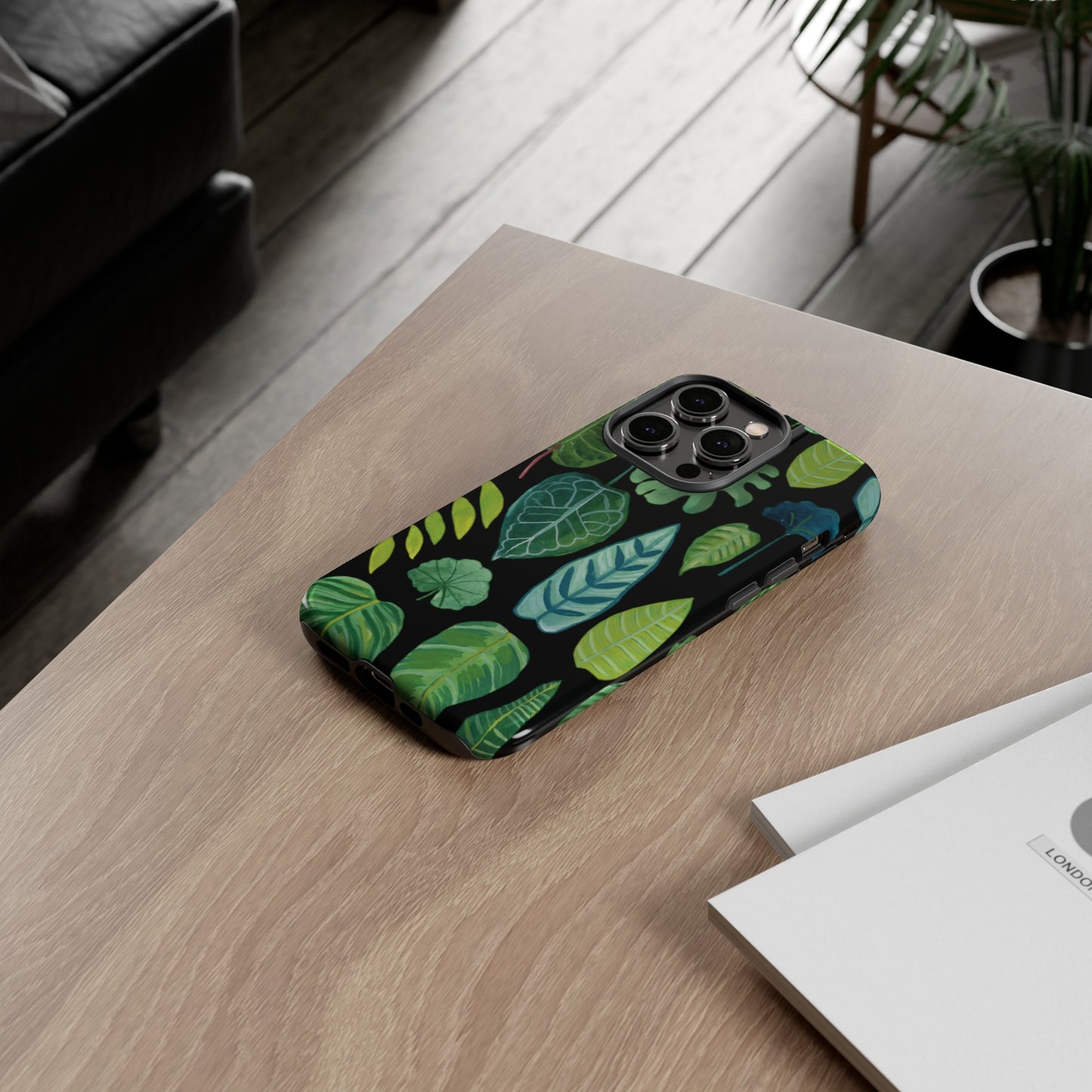 Leaves on Black | Tough Phone Case