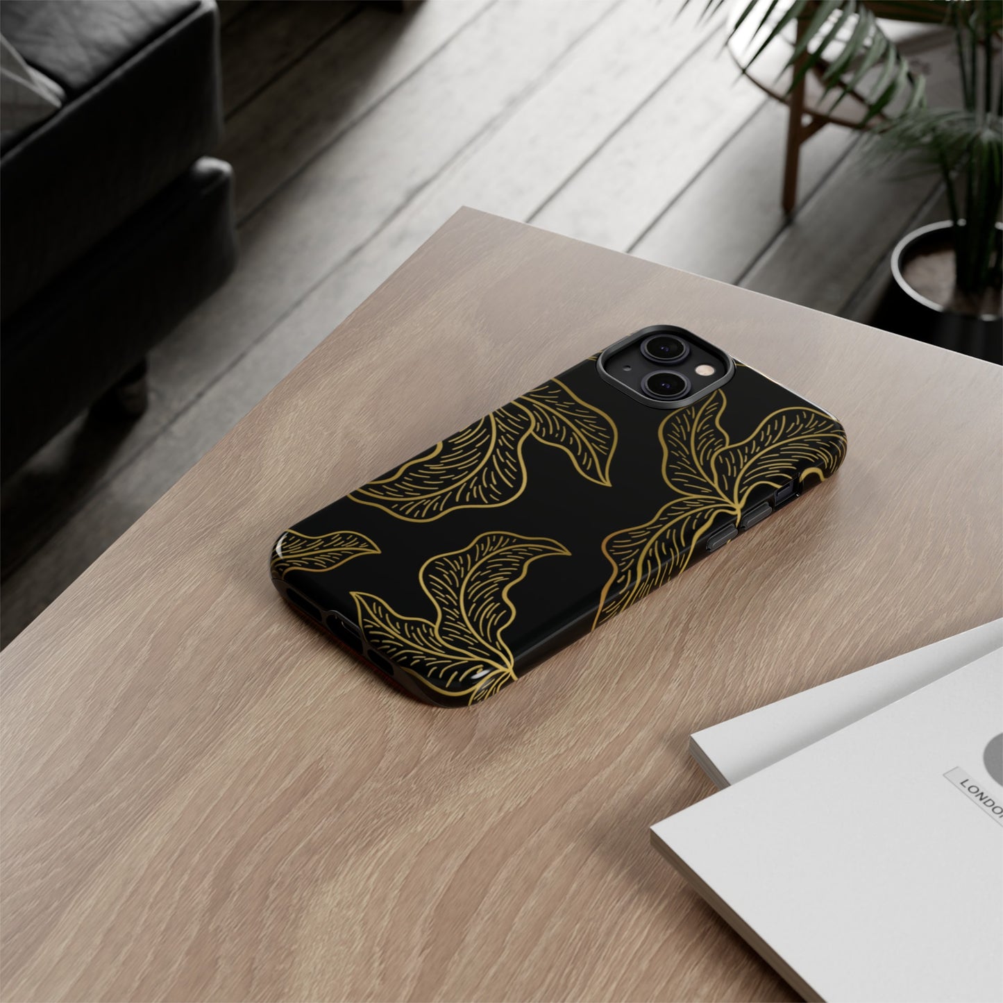 Gold Leaf on Black | Tough Phone Case