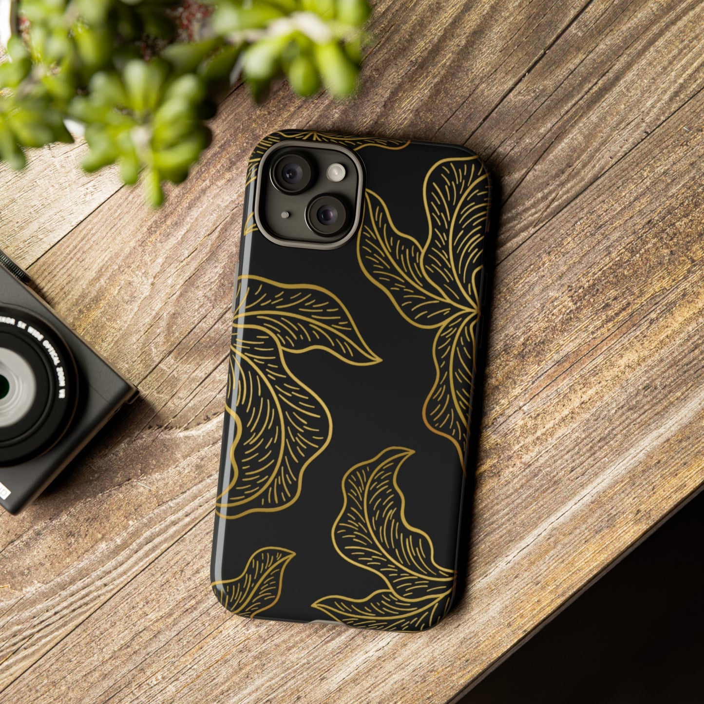 Gold Leaf on Black | Tough Phone Case